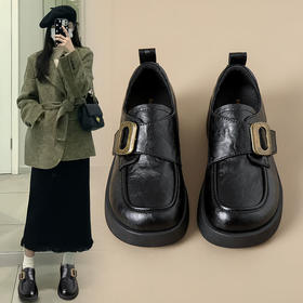 ZHR厚底乐福鞋女2025秋冬新款复古单鞋时尚英伦黑色小皮鞋一脚蹬