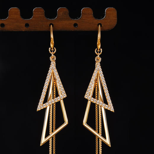 子佩集S925银【流苏诗篇】耳环纯银【KK1186E】时尚镀金几何三角2501 商品图3