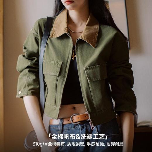 马登巴恩风撞色帆布猎装夹克美式工装外套全棉复古翻领上衣秋季女 商品图2