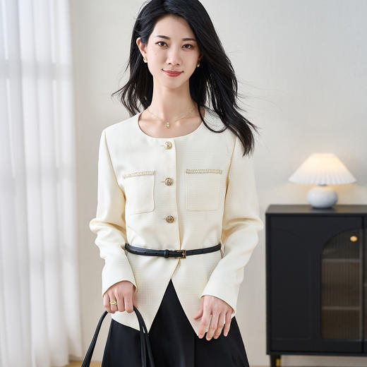 剩S/M/L/XL 米思阳2026春新品小香风外套时尚显瘦修身上衣女5M24CW3535 商品图1