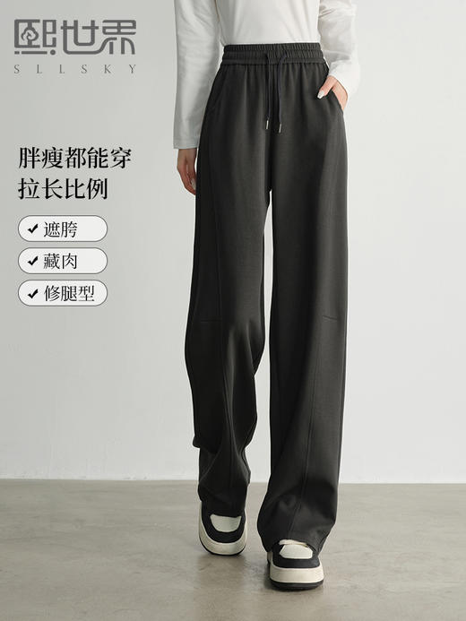 【专属特价】熙世界灰色休闲阔腿裤春秋2025新款高腰宽松直筒运动裤镰刀卫裤 商品图0