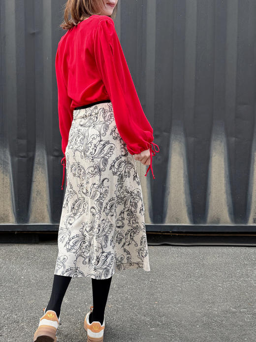 TYNVIE 分层腰部A字型中长裙-白色印花 商品图10