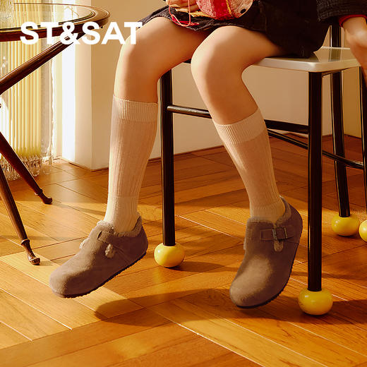 【童鞋】星期六加绒保暖可爱毛边男女童勃肯鞋SSC4192L75 商品图0