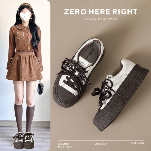 ZHR则则厚底双鞋带休闲鞋软底耐磨女鞋松糕底2024秋ins百搭休闲鞋 商品图2