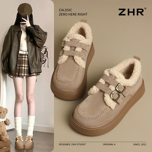 ZHR加厚保暖棉鞋2024新款冬季厚底雪地靴废土风ins爆款毛绒勃肯鞋 商品图1
