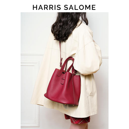 HarrisSalome 松下果实菜篮子头层牛皮单肩斜挎包 商品图3
