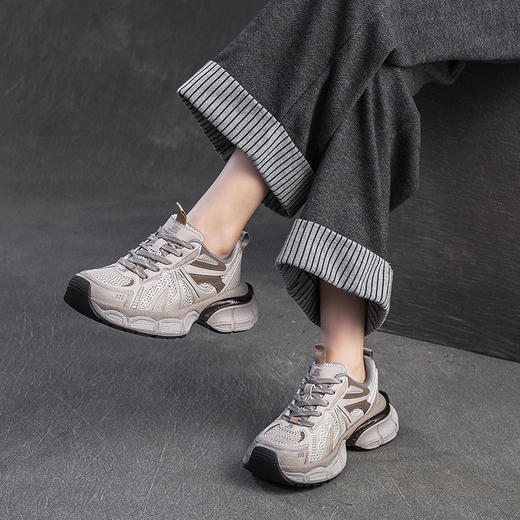 JZ1211-3 2025春夏新款韩版网面透气厚底老爹鞋百搭休闲运动风女鞋 商品图0