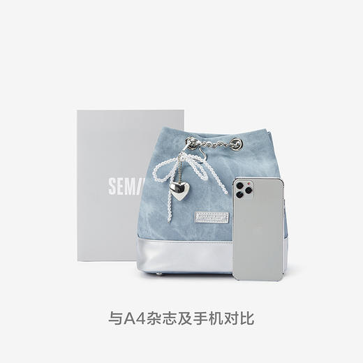 森马包包双肩包女2025新款时髦拼色仿牛仔水桶包蝴蝶结链条包流行 商品图4