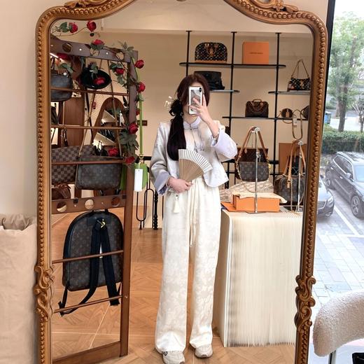 金蘑菇菇 梨声杳 垂垂裤/新中式暗纹提花松紧系带直筒裤 商品图2