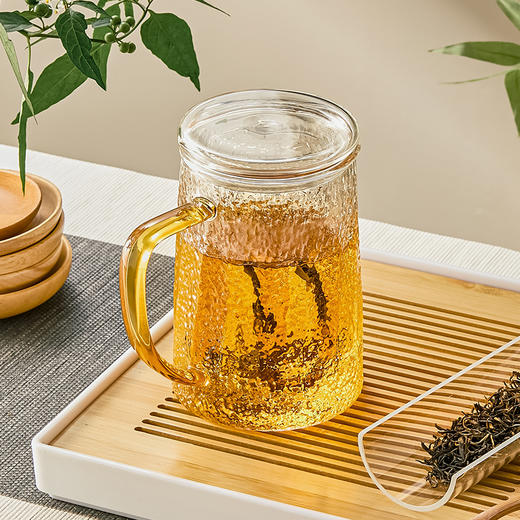 雅集玻璃杯锤纹筑茗杯550ml（斜纹款-琥珀把） 商品图2