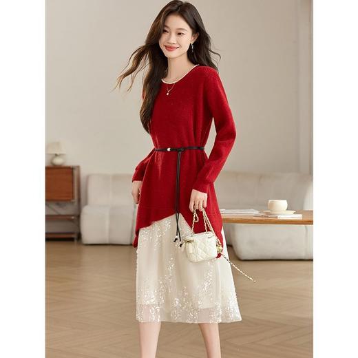 收腰系带针织连衣裙，时尚洋气别致好看毛衣裙子xfy16-2295 商品图1