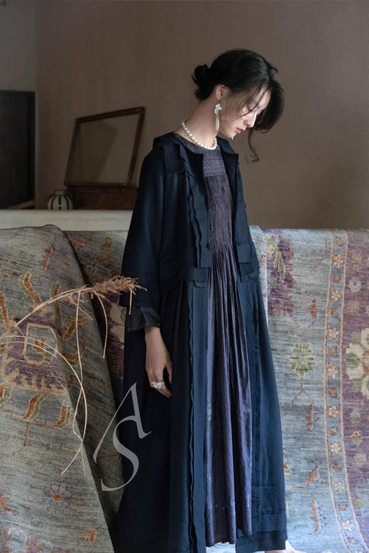 Daniela Gregis  深蓝色羊毛羊绒层叠长外套 商品图2