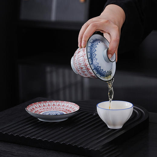 【敦煌千佛·青花瓷盖碗茶杯】敦煌青花盖碗 敦煌千佛三才盖碗陶瓷盖碗  茶杯复古陶瓷功夫茶具泡茶 商品图2