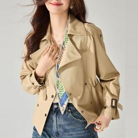 【高货sh】全新升级【铂金会员367/天猫499/差价132】(12439) 洛诗琳春季舒适棉质不易皱短款小个子抽绳短款风衣外套女