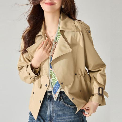 【高货sh】全新升级【铂金会员367/天猫499/差价132】(12439) 洛诗琳春季舒适棉质不易皱短款小个子抽绳短款风衣外套女 商品图0