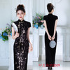 GX加长走秀款印花绒短袖旗袍2025春夏新款改良拼接新中式大码旗袍裙 商品缩略图1