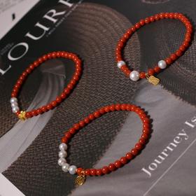 甄珠贝 南红手链 新年氛围感  淡水珍珠4-5/5-6mm 18k镭射金球 18K金小坠子