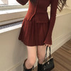 西遇红色百褶裙女新款A字高腰松紧腰太阳褶短款半身裙D3542427 商品缩略图3
