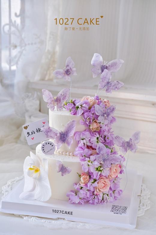 1027CAKE | 双层 鲜花蛋糕  梦幻紫罗兰  蝴蝶 商品图3