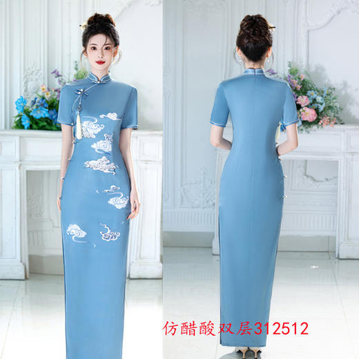 GX老上海复古中国风仿醋酸长款双层加长走秀旗袍2025春夏新款旗袍裙 商品图1