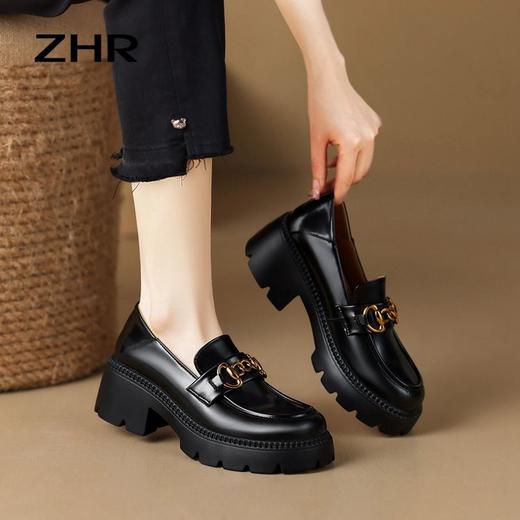 ZHR厚底乐福鞋女鞋秋季新款一脚蹬女鞋英伦风小皮鞋厚底增高 商品图2