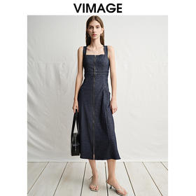 VIMAGE纬漫纪舒适百搭修身宽肩带吊带休闲连衣裙2025春季新款V2307905