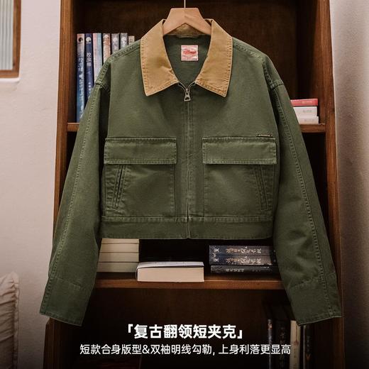 马登巴恩风撞色帆布猎装夹克美式工装外套全棉复古翻领上衣秋季女 商品图1