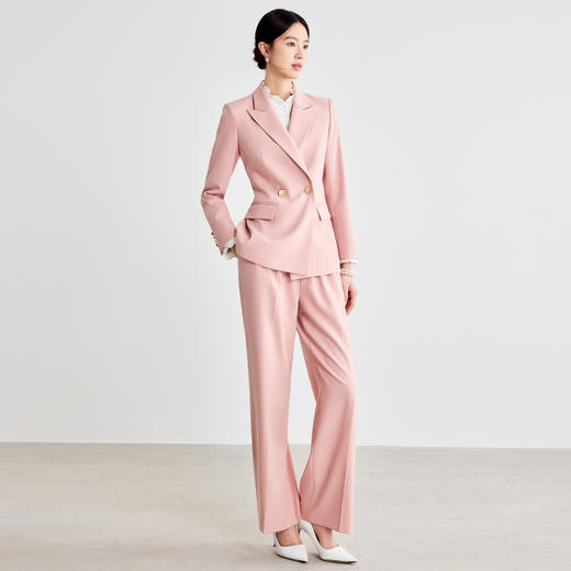 IWY/粉色职业套装女士高级感长袖西装工作服职场通勤女神范西服套裤WCP093 商品图2