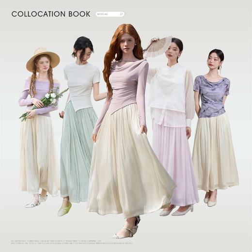 西遇杏色高腰A摆轻熟风半身裙女新款流光垂感舒适裙子D0640314/V0050528 商品图1