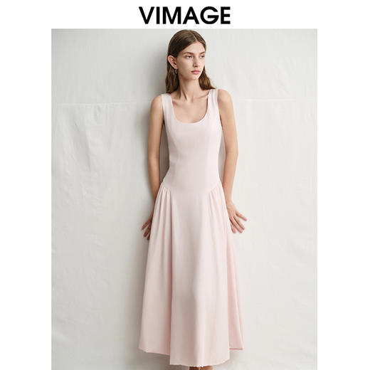 VIMAGE纬漫纪低腰压着长裙U型领显瘦宽肩带连衣裙2025夏季新款V2377904 商品图3