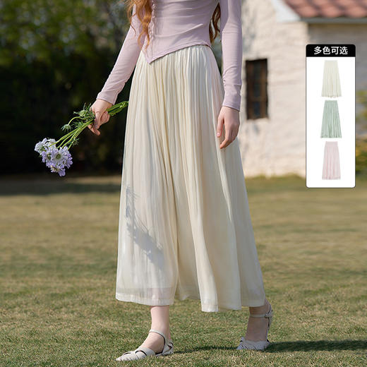 西遇杏色高腰A摆轻熟风半身裙女新款流光垂感舒适裙子D0640314/V0050528 商品图0