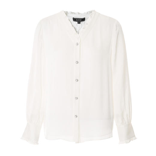 EITIE爱特爱优雅V领显瘦木耳边纯色百搭直筒衬衫上衣2025春季新款A2509501 商品图5