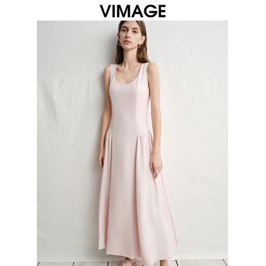 VIMAGE纬漫纪低腰压着长裙U型领显瘦宽肩带连衣裙2025夏季新款V2377904 商品图2