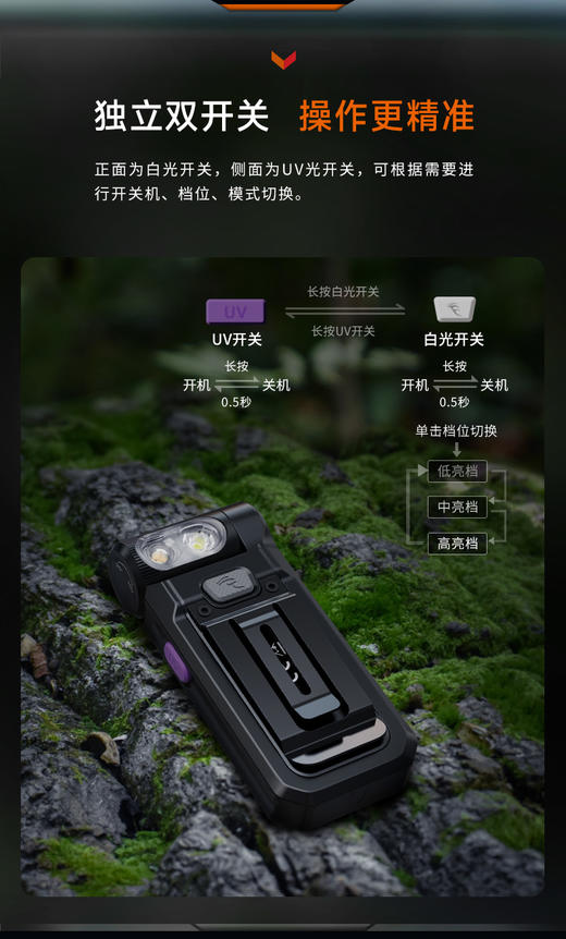 Fenix菲尼克斯SW05R紫外光钥匙扣手电Type-c充电口EDC日常家用便携强光高亮手电筒 商品图4