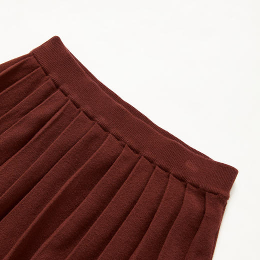 西遇红色百褶裙女新款A字高腰松紧腰太阳褶短款半身裙D3542427 商品图5