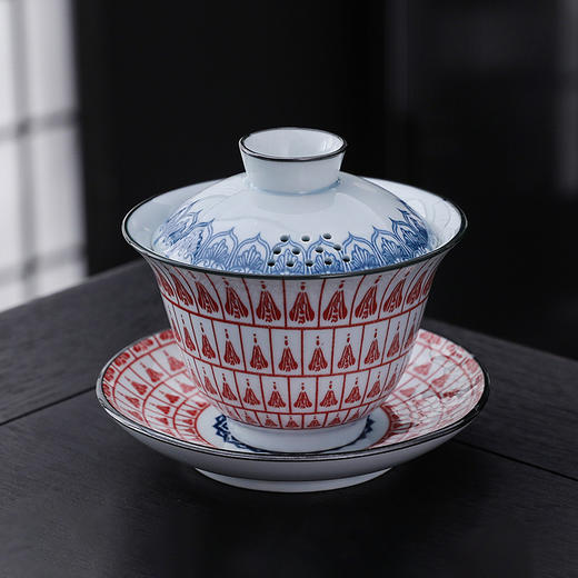 【敦煌千佛·青花瓷盖碗茶杯】敦煌青花盖碗 敦煌千佛三才盖碗陶瓷盖碗  茶杯复古陶瓷功夫茶具泡茶 商品图1