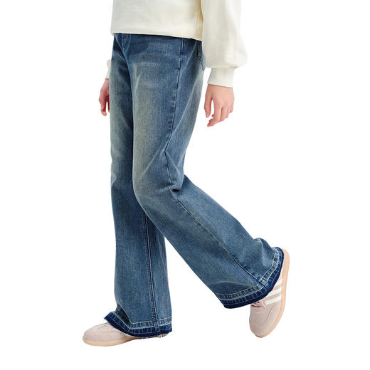 笛莎Deesha青少年女童裤子2025春季女童牛仔微喇裤 商品图1