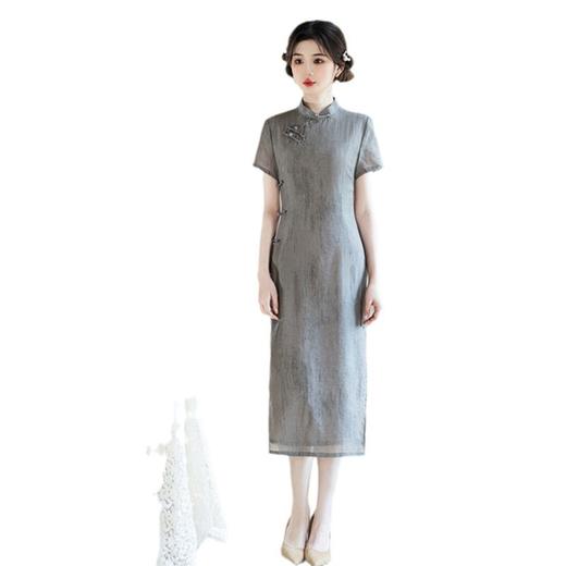 GX天丝麻春夏新款2025长款双层短袖国风中式少女款日常旗袍 商品图4