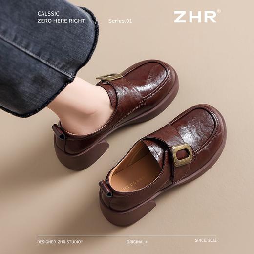 ZHR厚底乐福鞋女2025秋冬新款复古单鞋时尚英伦黑色小皮鞋一脚蹬 商品图2