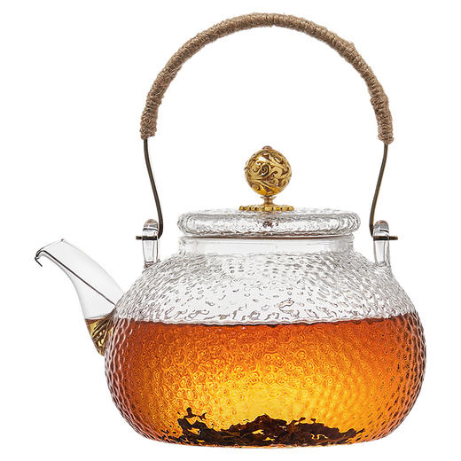 雅集玻璃壶锤纹铜把提梁壶700ml(祥云) 商品图0