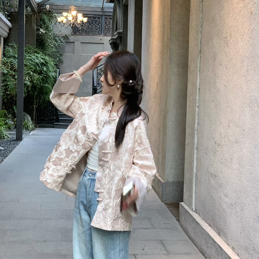 金蘑菇菇 桃之夭夭 灼灼其华/新中式外套 重工双绣缎面万针刺绣 商品图0