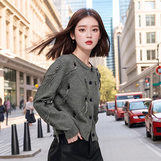 奢姿大码女装2024秋季减龄流苏设计针织开衫胖妹妹时尚简约上衣9843655384 商品图3