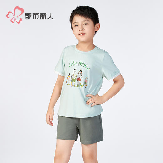 都市丽人童装无尘棉短袖套装薄凉感无尘棉亲情蜜语短袖类JHH9A3 商品图4