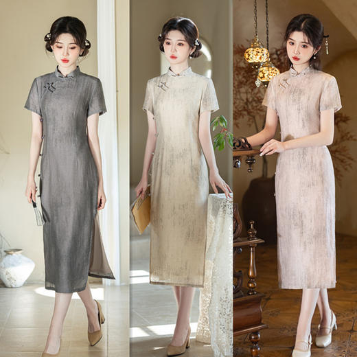 GX天丝麻春夏新款2025长款双层短袖国风中式少女款日常旗袍 商品图0