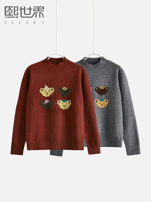 【99元福袋，不支持退换】熙世界复古卡通小熊提花圆领毛衣2025春新款趣味减龄套头针织衫 商品图0