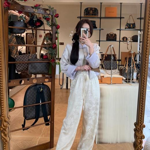 金蘑菇菇 梨声杳 垂垂裤/新中式暗纹提花松紧系带直筒裤 商品图1