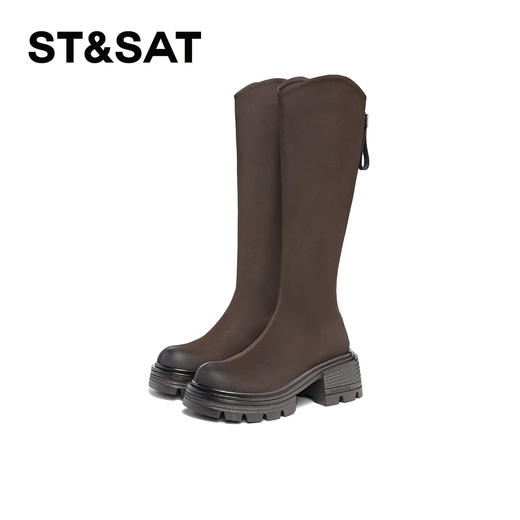 星期六简约百搭V口美腿粗跟长靴SSC3117625 商品图6