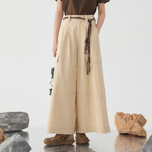 谜底阔腿裤女2025春新品时髦造型感宽松特色大口袋长裤251MK0073 商品图0