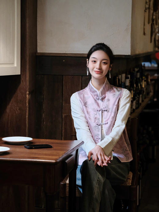 瑕疵|盛唐牡丹 |闲云野鹤宋锦对襟马甲[特价品] 商品图10