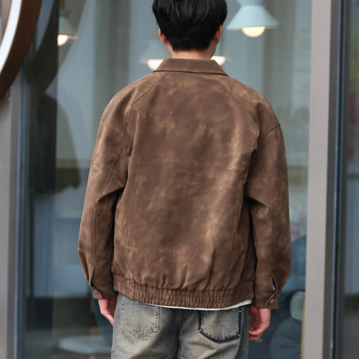 DRONKOO 2025 翻领拉链款斜插袋金属装饰标半松紧下摆中厚皮衣 商品图4